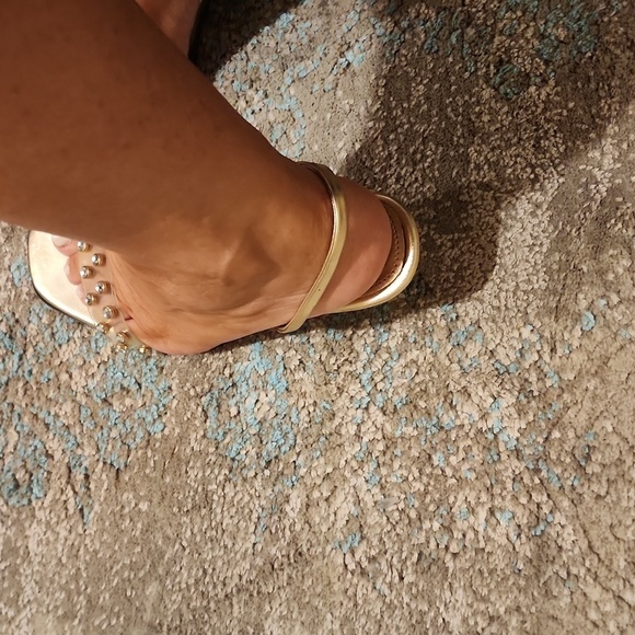 Zara shoes gold metallic kitten slingback heels  clear embellished vamp size 9 - Picture 8 of 11